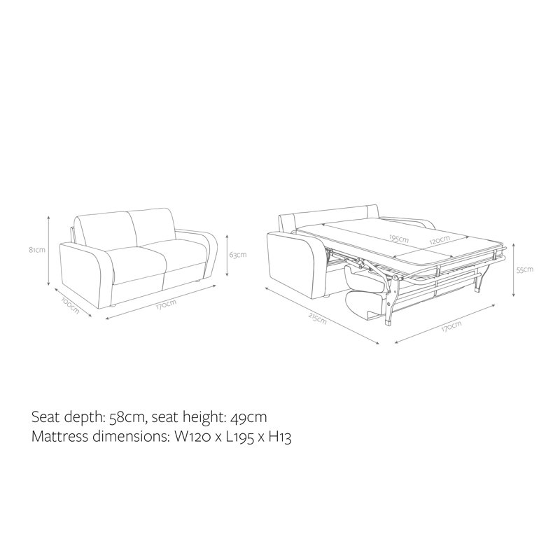 Jay-Be® Deco Sofa Bed with e-Sprung™ Mattress - Three seater - Luxe Velvet, Royal, 81cm H x 196cm W x 100cm D