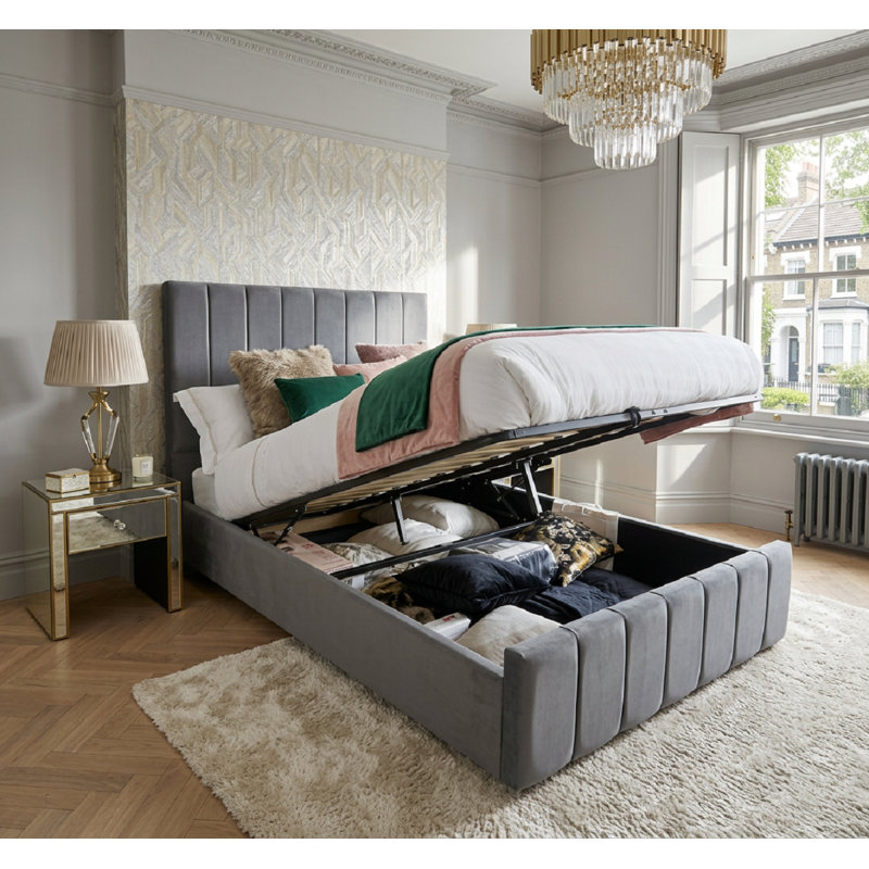 Upholstered Ottoman Storage Bed with Lift-Up Design, Double (4'6), Grey