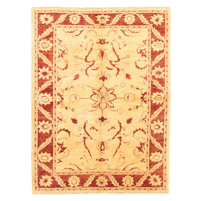Tapis ivoire / orange en laine noué à la main Akmini
