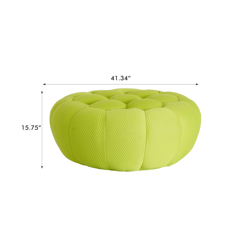  Cenie Round Upholstered Compression Ottoman, No Assembly Required, Pastel Green