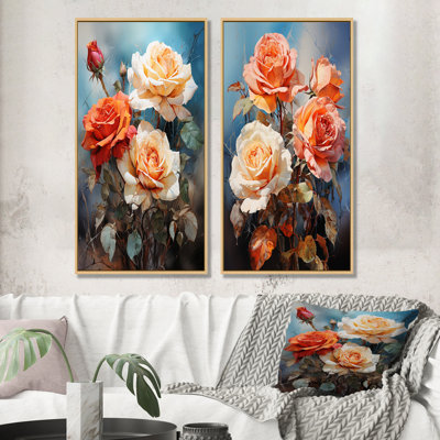 Ensemble de 2 décorations murales beige et orange rose symbolique - roses