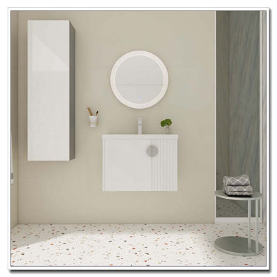 Meuble-lavabo mural 28 po avec lavabo en céramique et porte à fermeture en douceur 28 po