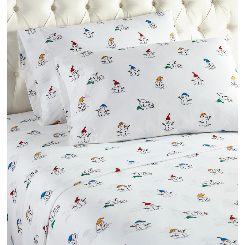 Twin XL Polar Bear Print Cotton Polyester Flannel Sheet Set