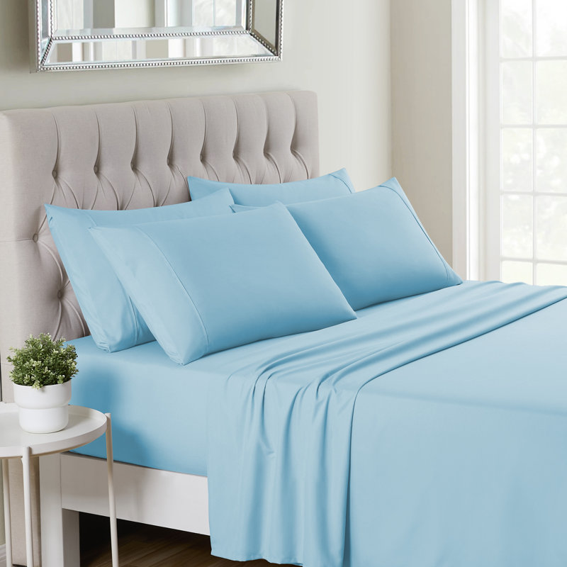 Ensemble de draps luxueux en microfibre douce avec taies d'oreiller en prime, Bleu clair