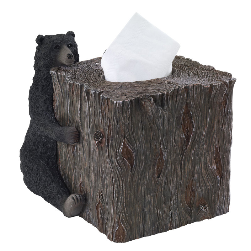 Rustic Brown Resin Black Bear Lodge Tissue Box Cover