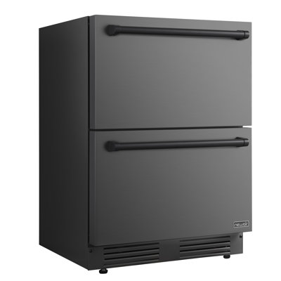 Newair 24 Inch Refrigerator And Outdoor Freezer, Undercounter Refrigerator Freezer Convertible, Dual Zone Cooler With Drawer And External Controls, Soft Close Black Stainless Steel Fridge Drawers