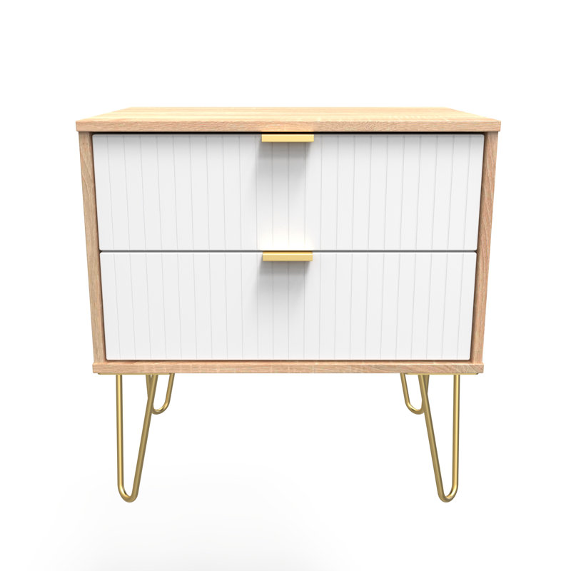 Baudelia 58cm W Manufactured Wood Bedside Table, White/Natural