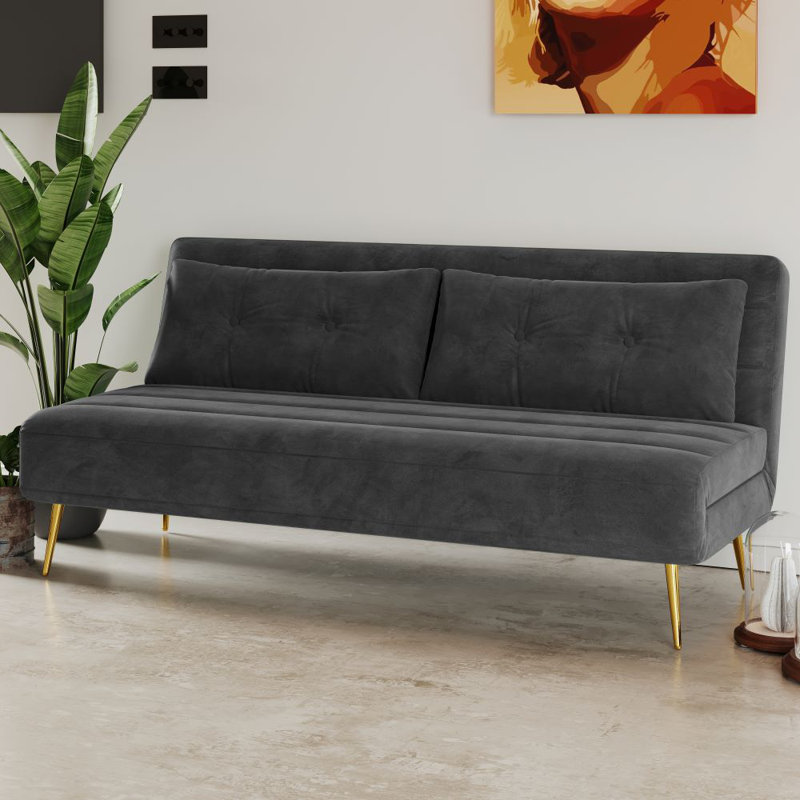 Guille 2 Seater Sofa Bed, Grey Velvet, 79cm H x 118cm W x 81cm D