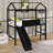 Twin Size Metal Loft Bed With Guardrails And Two-Sided Writable Chalkboard, House Bed With Slide, Roof For Kids,Teens-123140284