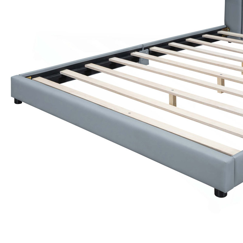 Lit plateforme tapissier grand et simple TG, lit mère et enfant, similicuir, gris