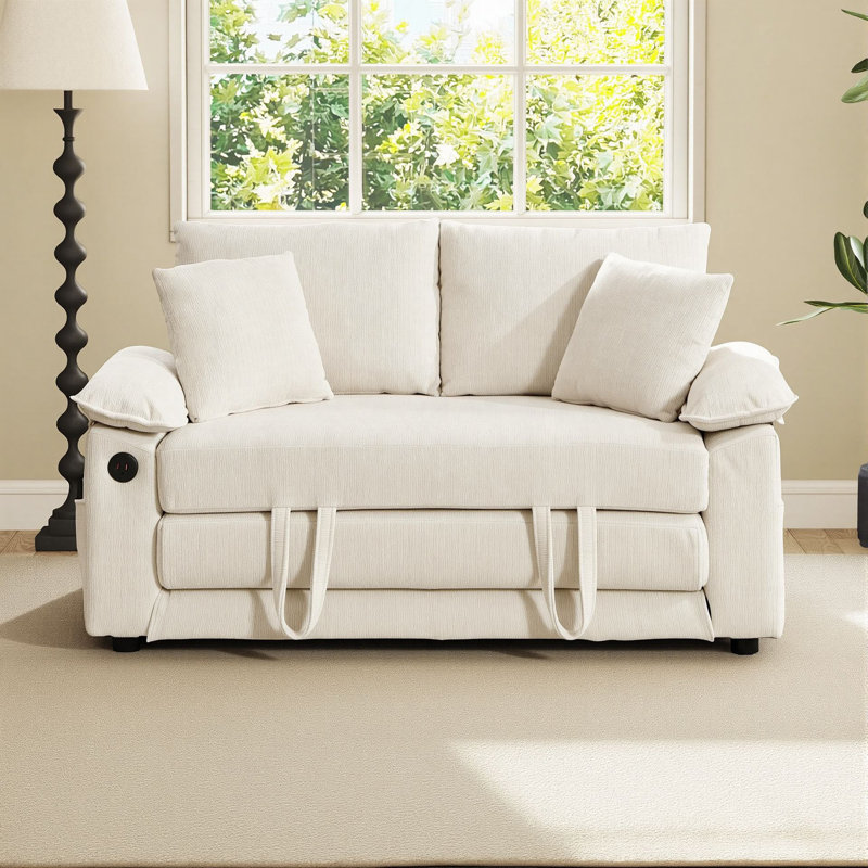 Canapé-lit convertible 3-en-1 de 58 po Lewis, Cream White Chenille