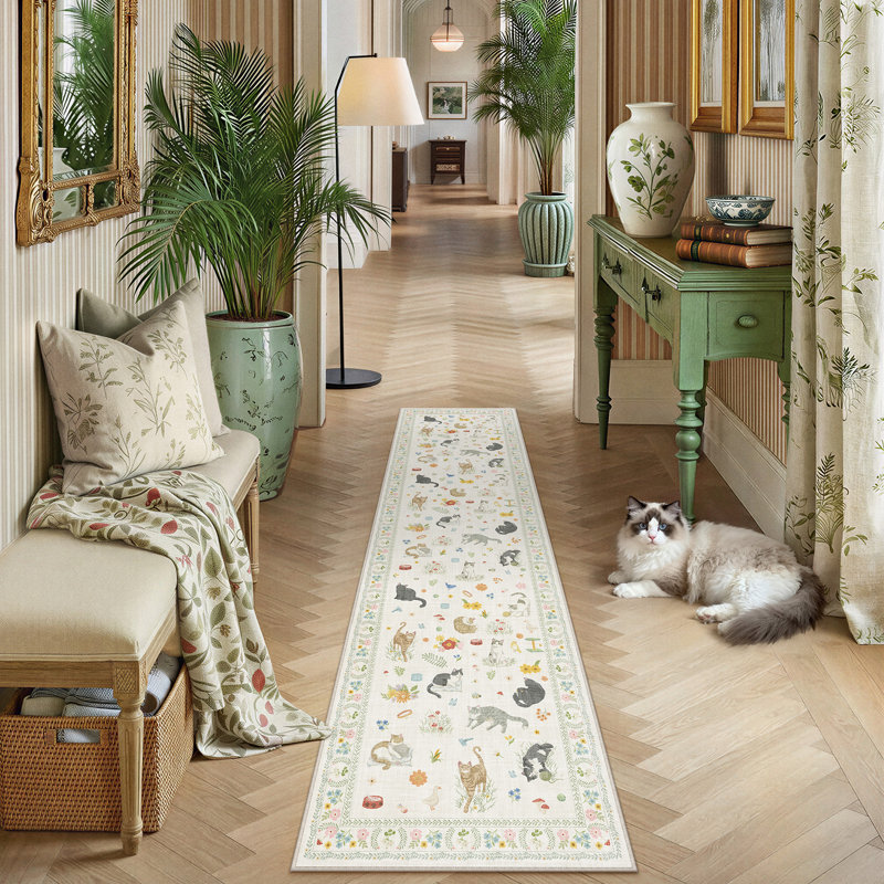 Paw & Petal Cat Garden Area Rug, Beige, Runner 2' x 8'