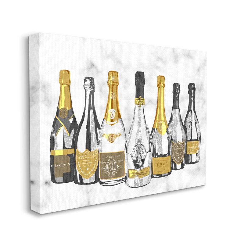«Radiant Glam Twinkle Champagne Bottles» par Ziwei Li - peinture sur toile tendue, H 16 po x l 20 po x P 1,5 po