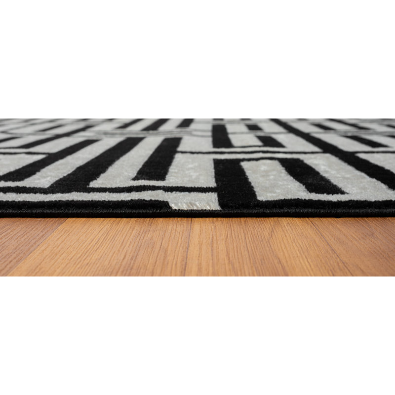 Vladya Grey Abstract Geometric Area Rug, Round 5'3"