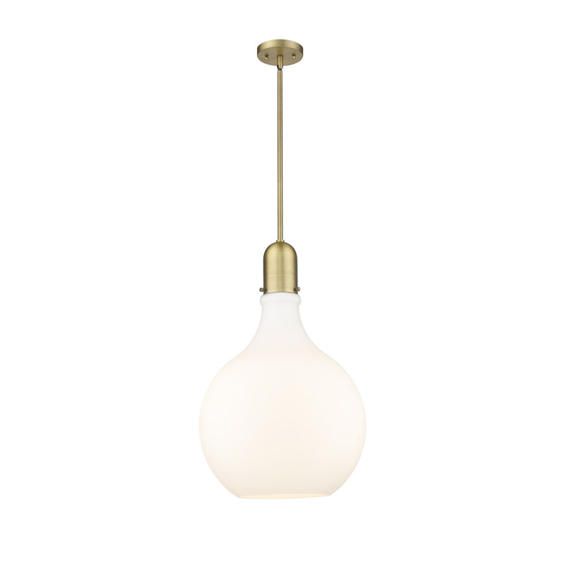 Luminaire suspendu sphère 1 lumière Krier, Laiton brossé, Blanc mat, H 57,75 po x l 15,75 po x P 15,75 po