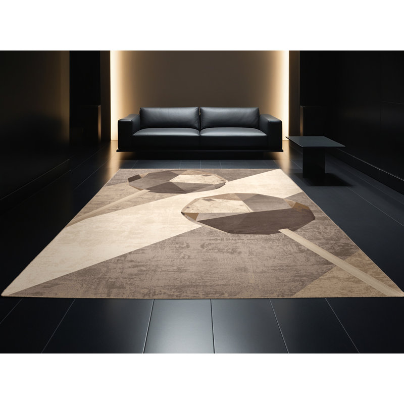 Machine Washable Olney Candy Lollipop Modern Geometric Shapes Rug in Gray – Beige Binding, 8x10