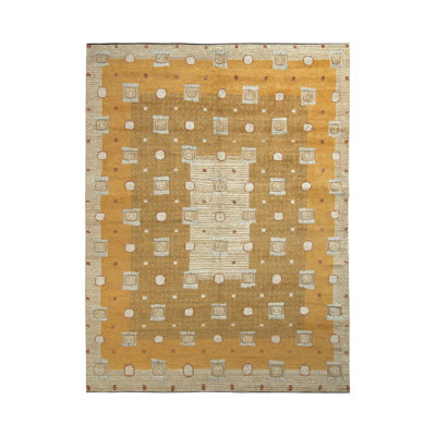 Scandinavian Hand Knotted Wool Geometric Area Rug