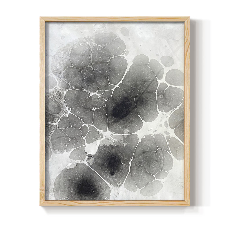 Marbling XI Framed Print - Solid Wood, Natural, 15" H x 12" W