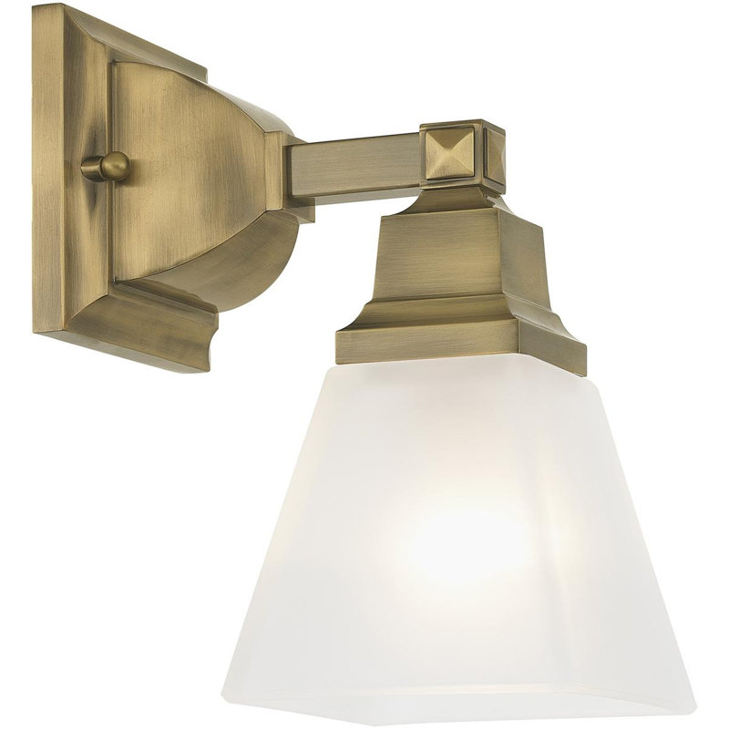 Luminaire de meuble-lavabo avec abat-jour en verre satiné - 5 pouces, 1 lumière pour salle de bain moderne, Laiton antique