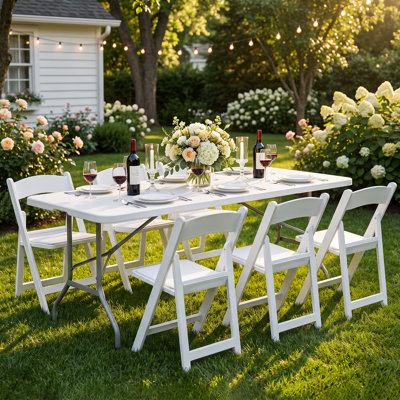 6ft Plastic Folding Table, Portable Picnic Table for Indoor Outdoor Use, Rectangular Foldable Table with Carrying Handle