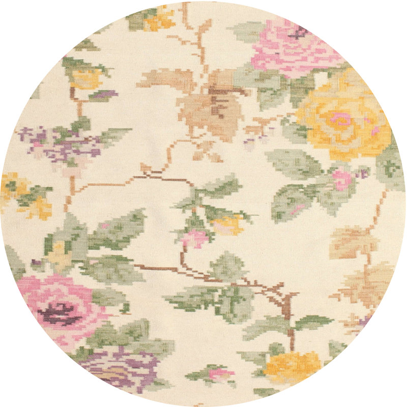Tapis beige/vert contemporain, Rond 3 pi