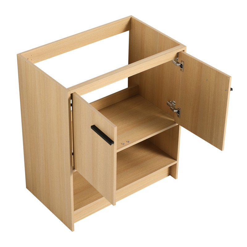 Meuble-lavabo autoportant en contreplaqué de 30 po, armoire à 2 portes, surface à eau, facile à installer, design américain, meuble-lavabo à finition chêne avec 2 portes, assemblage, style,