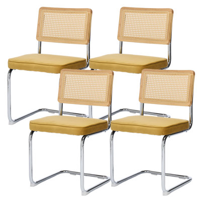 Crumley Upholstered Side Chair With Cane Rattan Back And Steel Frame