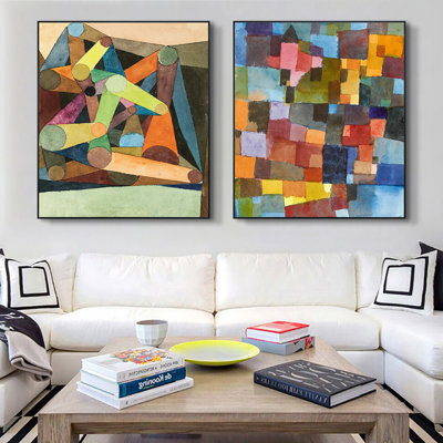 Encadré sur toile, estampe numérique 2 pièces, série # 04 par Paul Klee, art mural, décorations de bureau à domicile