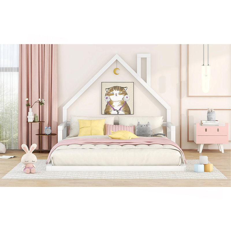Lit double en bois avec tête de lit, Lit double, Blanc