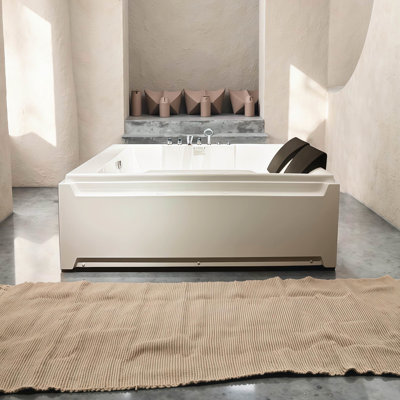 Baignoire à jets pour 2 personnes, longueur 73 po, fonction hydromassage, drain gauche, acrylique et acier pour une baignoire durable de 48 po, massage, 8 jets réglables, spa pour couple