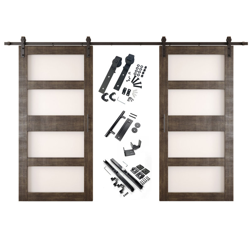 Portes de grange non assemblées et finies en verre 4-en-4 de 48 po x 84 po avec quincaillerie d'installation non encastrée Homacer
