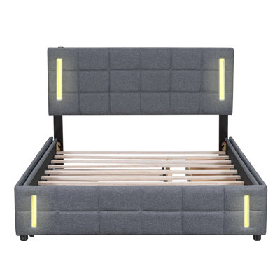 Lit plateforme tapissier avec rangement Keyra