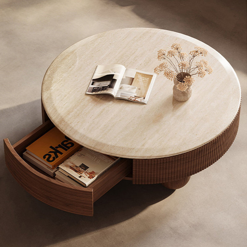 Table basse ronde en bois manufacturé brun massif
