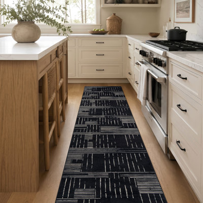 Tapis noir anti-dérapant Block Stripe