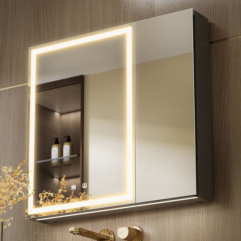 Armoire à pharmacie de salle de bain avec miroir H 28 po x l 30 po avec miroir, désembueur, prises et USB David-Christian