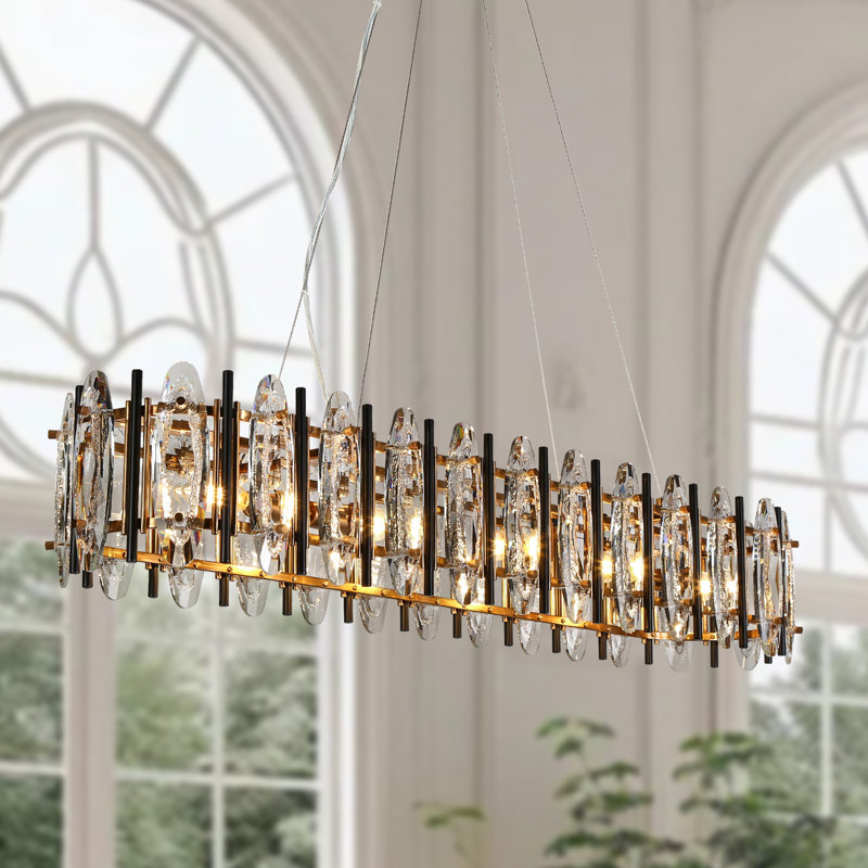 Lustre rectangulaire en cristal à 5 lumières à intensité variable Adyanna