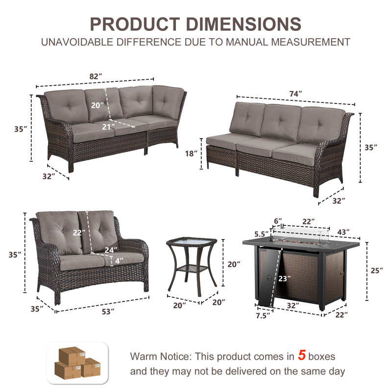 Ensemble de jardin modulaire de 4 pièces en résine tressée avec table de foyer, Gris