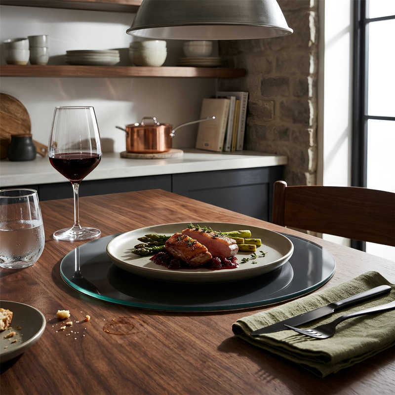 Harbour Housewares - 12pc Round Glass Placemats & Round Coasters Set - 30cm, Grey
