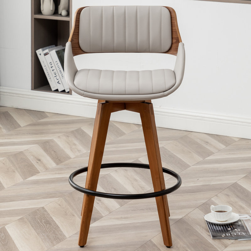 Omar Swivel Upholstered Modern Stool, Gray, Bar Stool (30" Seat Height)