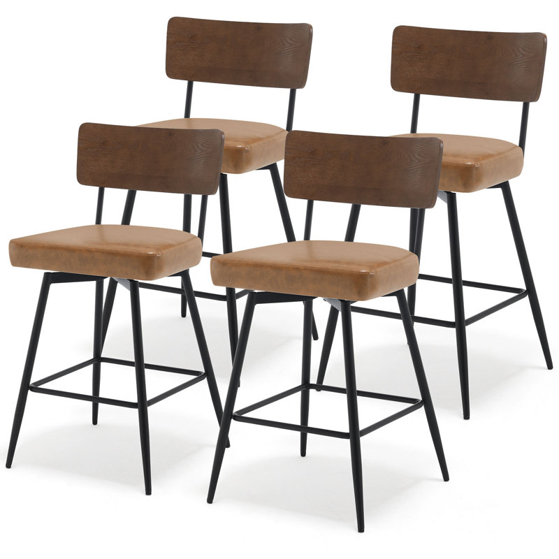 Swivel Upholstered Counter Stool with Metal Frame, Brown