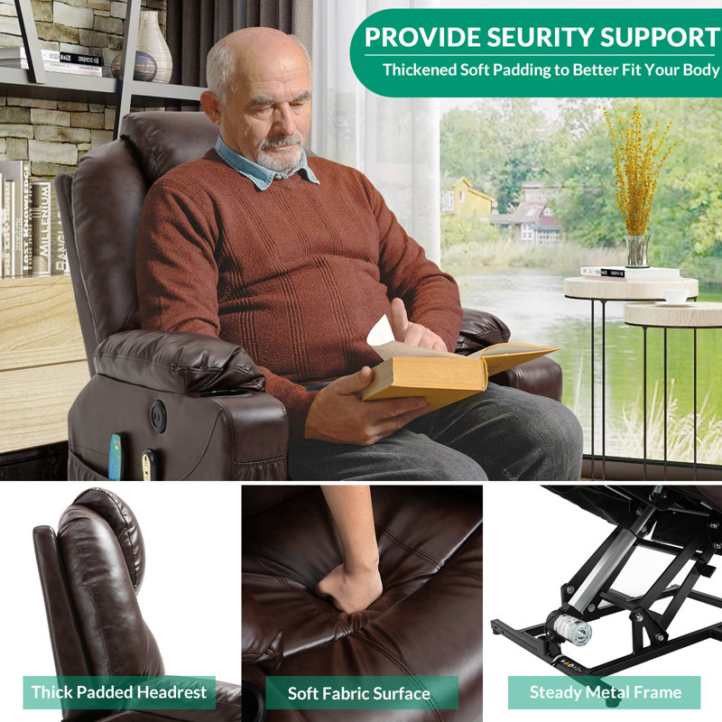 Faux Leather Lift Assist Power Recliner, Brown