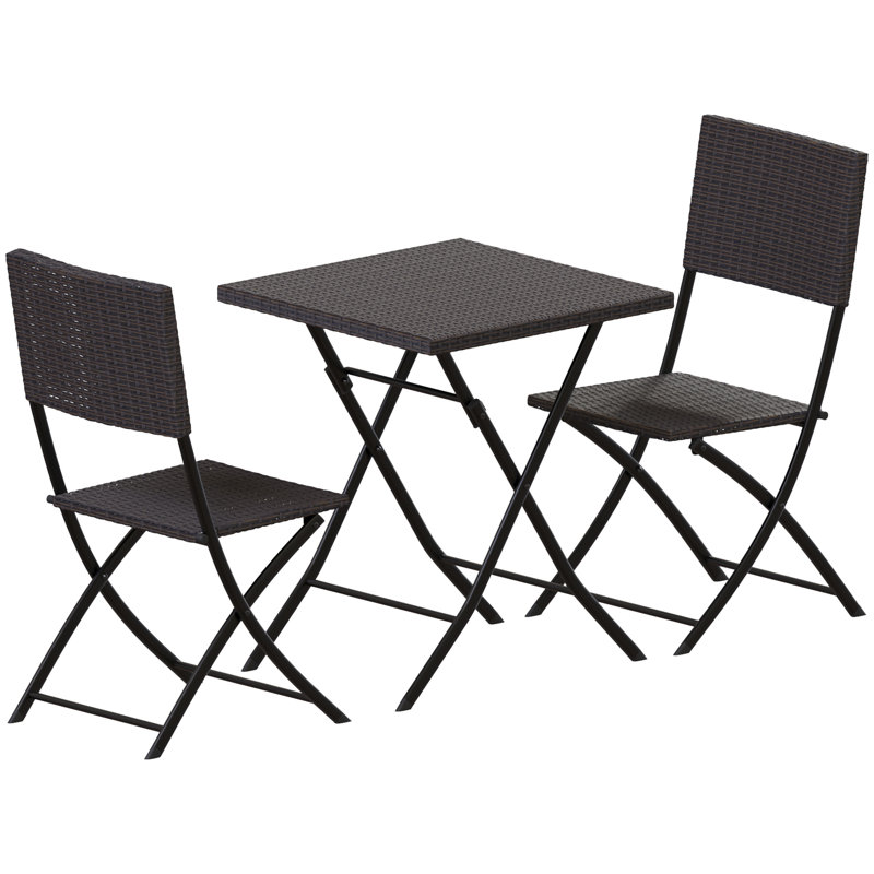 Latshaw Capri 2 Seater Rattan Bistro Set, Black, UKFR Certified, Brown, Brown