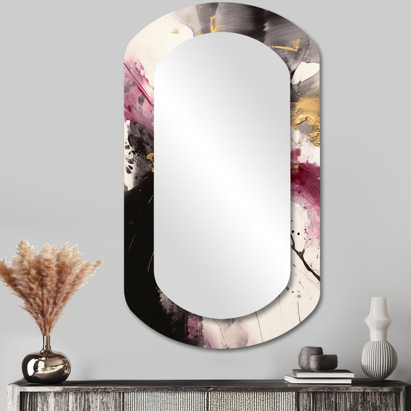 Or et rose fluides fusion II - miroir mural asymétrique moderne abstrait irrégulier, 43 po x 23 po