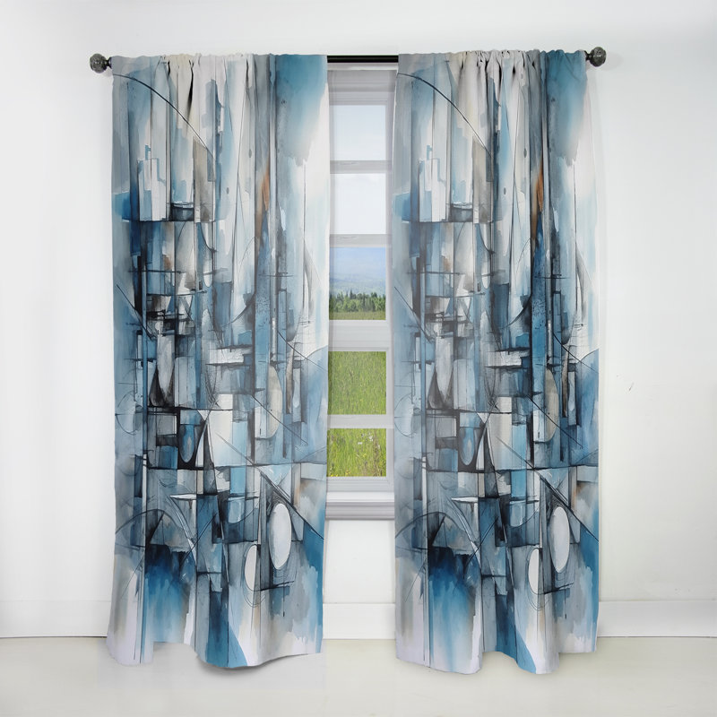 Kayton - Harmonie abstraite bleue de forme IV - Rideau en velours moderne - obscurcissant - 1 panneau, L 52 po x L 120 po