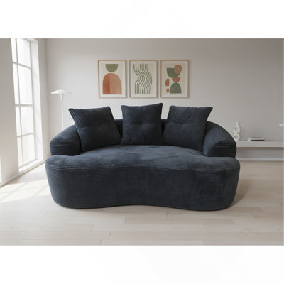 65.35" Curved Loveseat Sofa with Pocket Spring Cushions for Soft Seating, Small Space Couch with 3 Throw Pillows, No Assembly Needed, Black