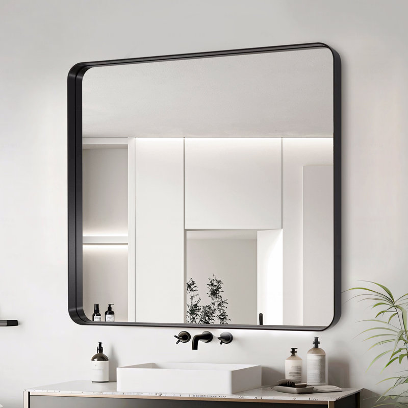 Miroir d'appoint, Carrée, Noir, 36 po x 36 po
