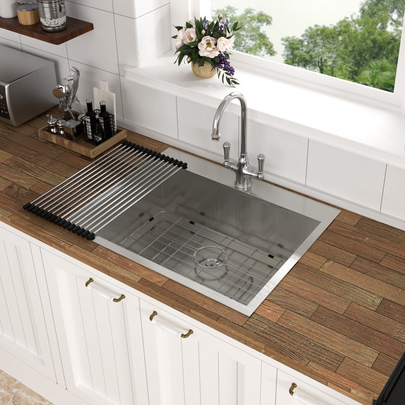 25X22x9 Inch Kitchen Sink Drop In 16 Gauge Stainless Steel 25" Single Bowl Topmount Kitchen Sink Basin
