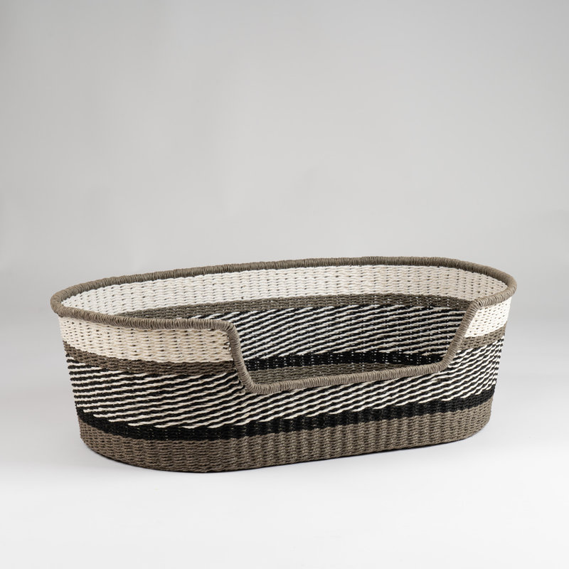 Grey Stripe Woven Pet Bed with mat, Medium (26 - 40 lbs), 24cm H x 72cm W x 46cm D