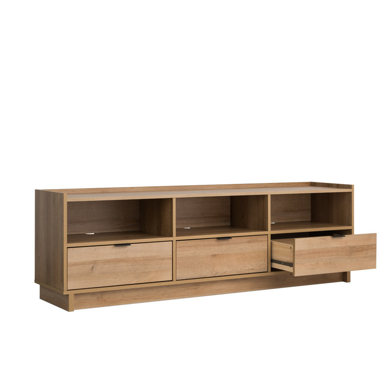 Chaunta Simply Modern 3 Drawer 70.25" W x 22" H x 16" D TV Stand, Oak Wood
