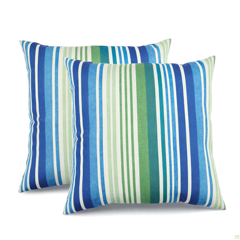Ensemble de 2 coussins décoratifs d'extérieur imperméables et résistants à la décoloration, Rayures bleues